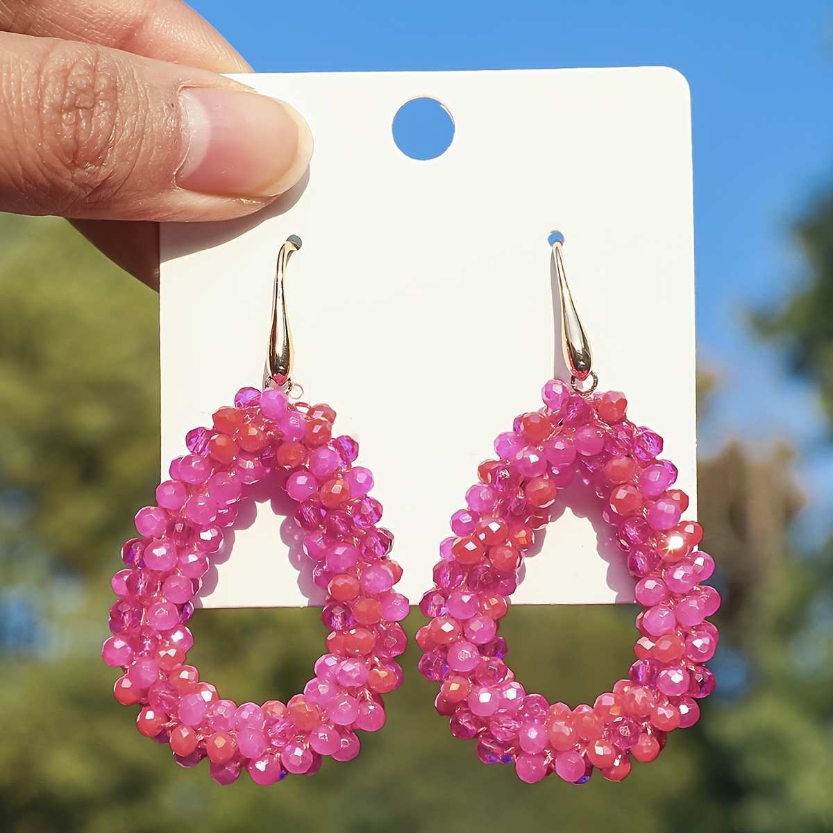 Boho Beaded Dangle Earrings with Stainless Steel Ear Needle